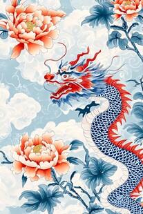 龙戏牡丹中式祥瑞图案