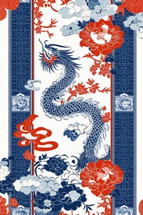 中式龙纹花卉图案设计