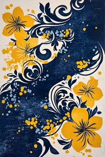 蓝底黄花复古风花纹图案