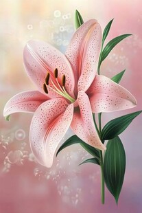 粉色百合花插画 梦幻唯美