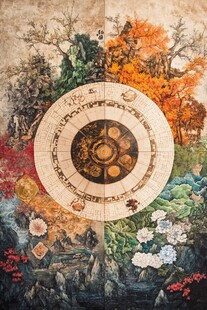 中式风水罗盘与自然图景