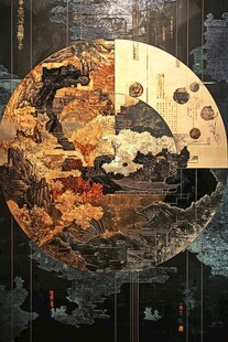 中式古韵圆形山水艺术图景