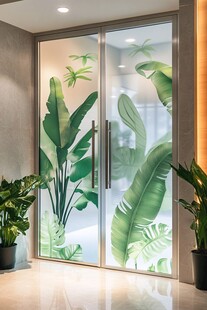 玻璃门绿植图案装饰效果