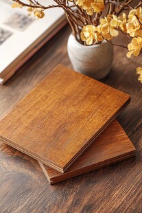 木质笔记本与插花装饰