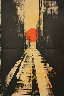 落日下的城市深邃巷道