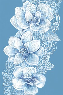 蓝底白花精致花卉图案