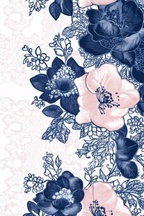 蓝粉花卉蕾丝边图案设计