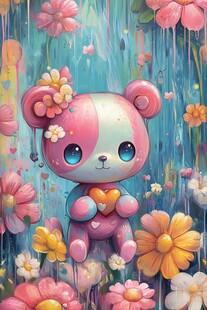 梦幻粉蓝小熊置身繁花中