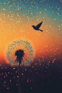 梦幻蒲公英与飞鸟的黄昏