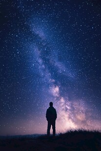 仰望星空的孤独身影