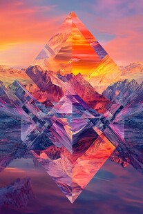 梦幻几何山脉日落景观