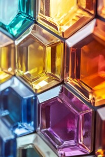 彩色六边形玻璃拼接图案