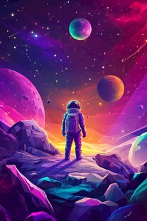 宇航员漫步梦幻宇宙奇景