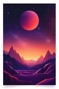 梦幻外星月夜下的山峦