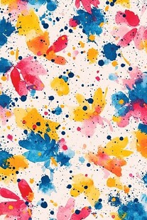 缤纷水彩花卉泼墨图案