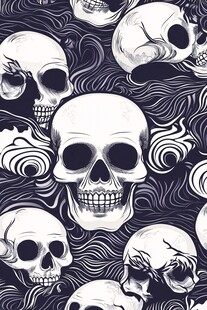 骷髅头与漩涡图案艺术插画
