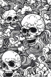 骷髅与云纹的暗黑插画