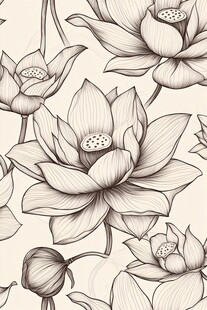 手绘水墨风莲花图案设计