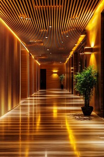 豪华酒店木质走廊景观