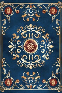 复古蓝色花纹地毯图案设计