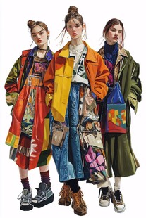 时尚女孩多彩穿搭展示