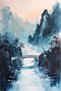 水墨山水间的古韵长桥