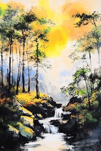 山林溪流间的绚烂光影