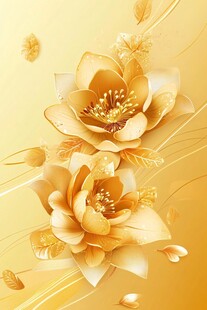 金色花卉插画 唯美艺术风