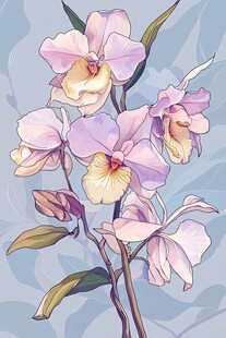 梦幻淡粉兰花插画