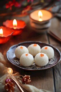 中式甜点与烛光营造温馨氛围