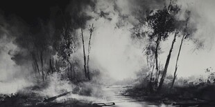 黑白水墨风森林小径