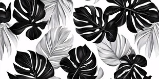 黑白热带植物叶图案