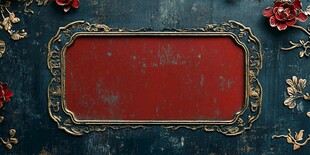 中式红底金框花卉装饰图