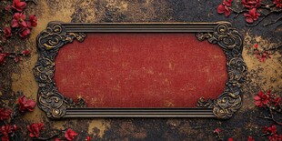 复古红框配繁花背景
