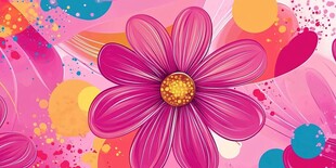 梦幻多彩花朵插画背景