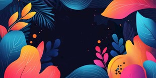 梦幻多彩植物背景插画