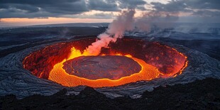 壮观火山口的炽热喷发景象