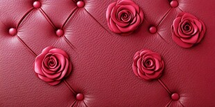 玫红色皮革上的立体玫瑰