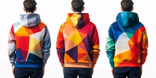 多彩几何图案连帽衫展示