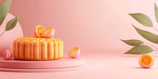 粉色背景下的精美月饼展示