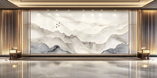 中式山水风豪华客厅背景墙