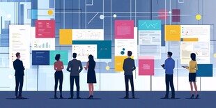 团队在墙前进行信息研讨