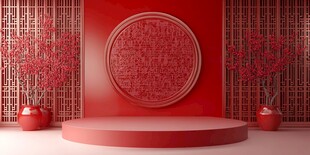 中式红韵展示台场景布置