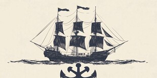 复古帆船插画与锚的组合