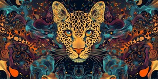 梦幻豹头插画 绚丽色彩风格