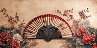 古典折扇与花卉装饰画