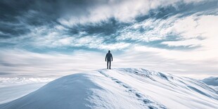 雪山顶上的孤独身影