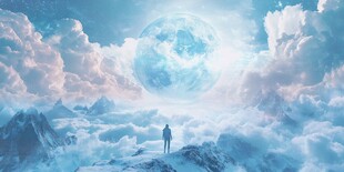 梦幻云海中独行者与巨月