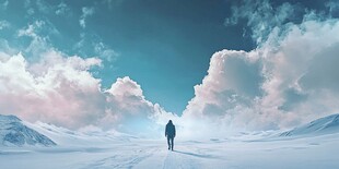 漫步雪境云海中的孤独旅人