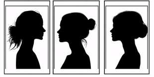 三女性侧面轮廓剪影图